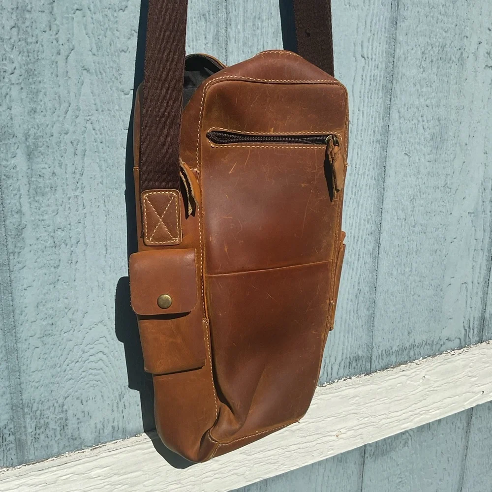Volunteer Brown Men's Crossbody Bag Leather Business Casual Satchel EUC